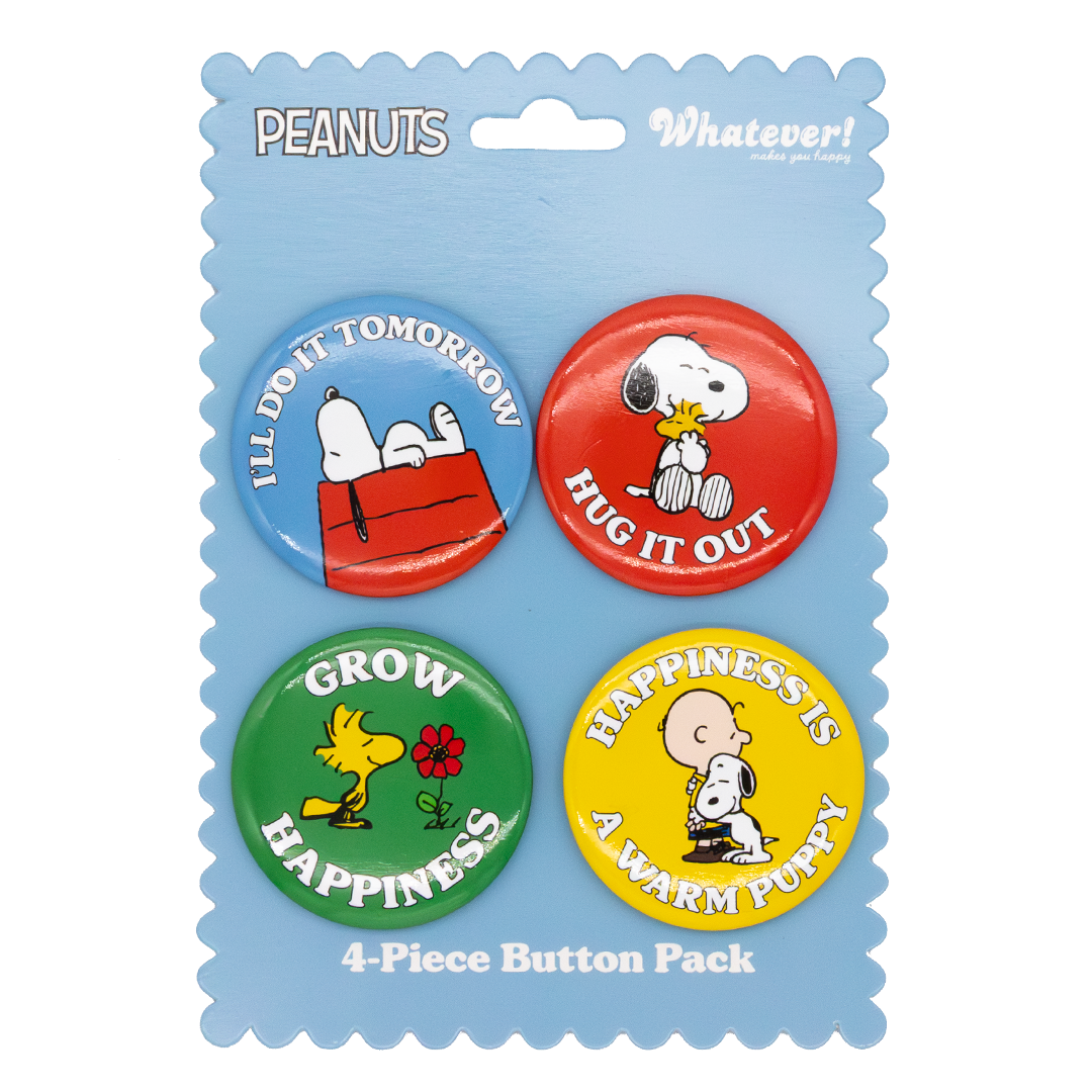 WEB EXCLUSIVE Peanuts 75th Charlie Brown & Snoopy 4-Pack Buttons