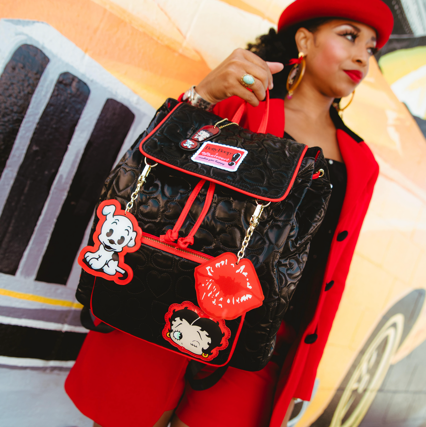 Betty Boop Quilted Heart Trinket Backpack w/ Acrylic Charms
