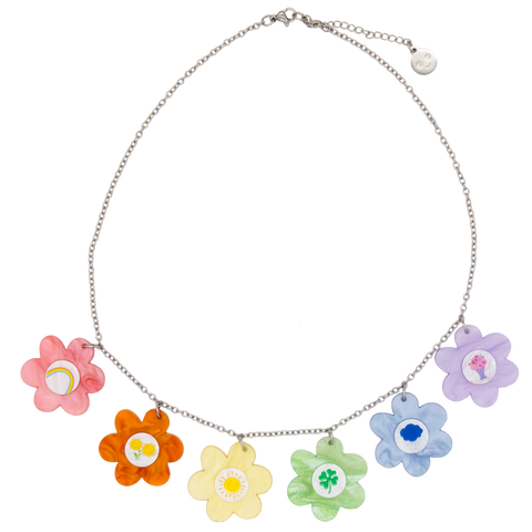 Care Bears Flower Belly Badges Acrylic Charm Necklace